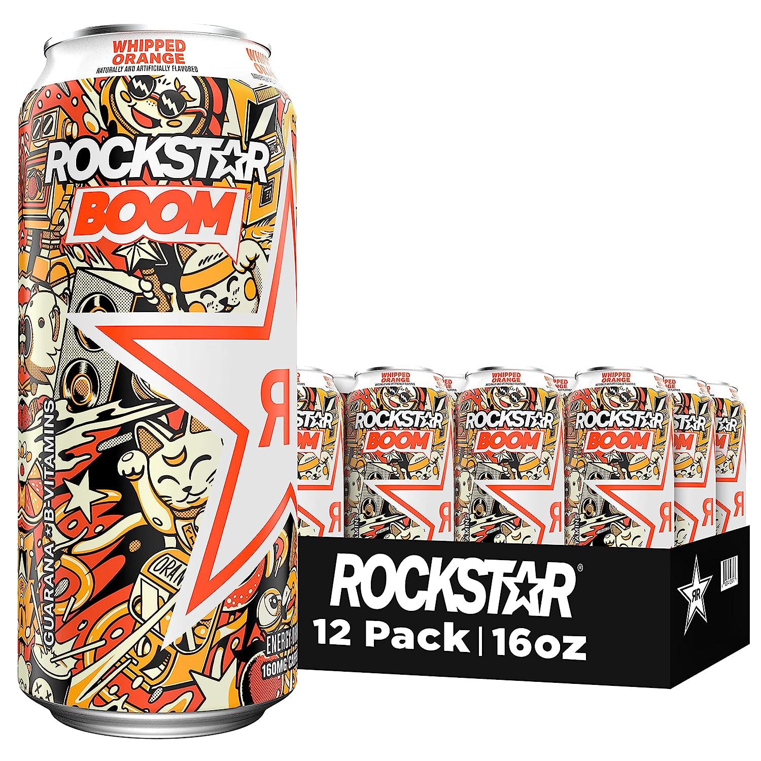 Rockstar Energy Drink Boom Whipped Orange, 16 Fl Oz (Pack of 12) - Image 1